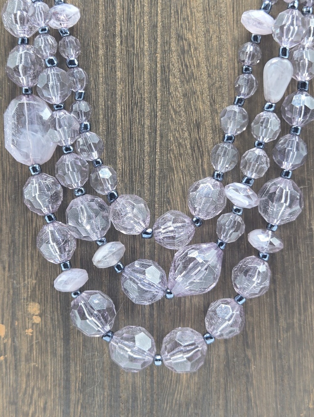 00's Faceted Gray Tone Beaded Necklace Adjustable Gun Metal Statement Fashion